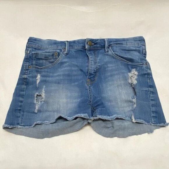 H&M Jean Shorts Women's Size 10 Blue Distressed High Waist Cut Off Raw Hem Denim - Picture 9 of 9